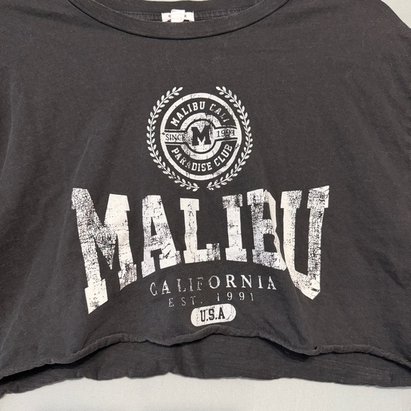 Garage Womens Oversized Cropped "Malibu" Graphic Tee Size S Black Cotton Gym - Picture 4 of 7